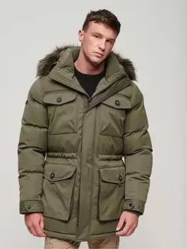 Image of Superdry Padded Chinook Faux Fur Parka - Khaki, Size L, Men