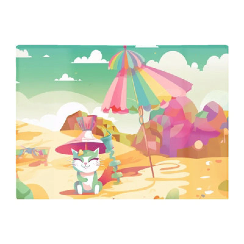 Image of Warren Reed Designer Kitten On A Beach Holiday Glass Chopping Board