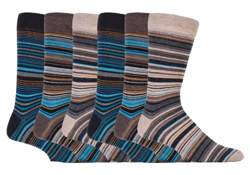 Image of Sock Snob Sock Snob Men 6 Pack Colourful Striped Patterned Dress Cotton Socks in 7 Styles in Brown Size: 6-11 Brown 6-11 Male 5060597071000