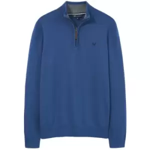 Image of Crew Clothing Mens Classic Half Zip Knit Sweater Dark Blue Large