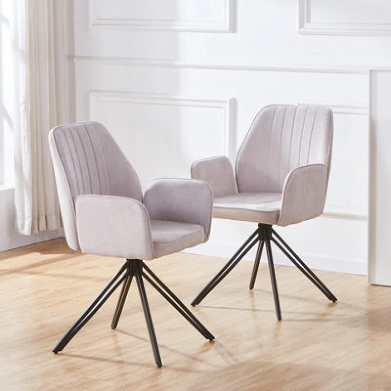 Image of Core Products Aspen Pair Of Natural Fabric Swivel Dining Armchairs - Upholstered Modern Solid Metal Frame Chairs