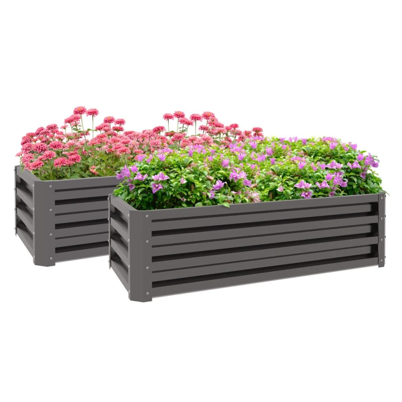 Image of Outsunny 2pc Outdoor Planter Box, Galvanised Steel - Grey 84H-013V00CG