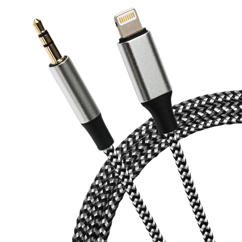 Image of Maplin Maplin Lightning to 3.5mm Aux Stereo 3 Pole Jack Plug Braided Cable - Silver, 1m 516PAM