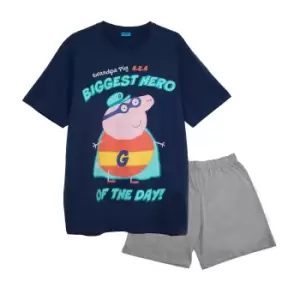 Image of Peppa Pig Mens Hero Of The Day Grandpa Pig Pyjama Set (S) (Navy/Grey Heather)