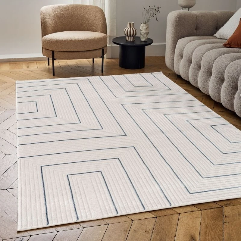 Image of THE RUGS Carmel Modern Area Rugs & Runners Geometric Stain Resistant in Navy Size: 80cm x 150cm Navy Unisex 80cm x 150 cm
