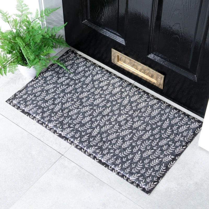 Image of Native Natural Navy Leaves Doormat (70 X 40Cm)