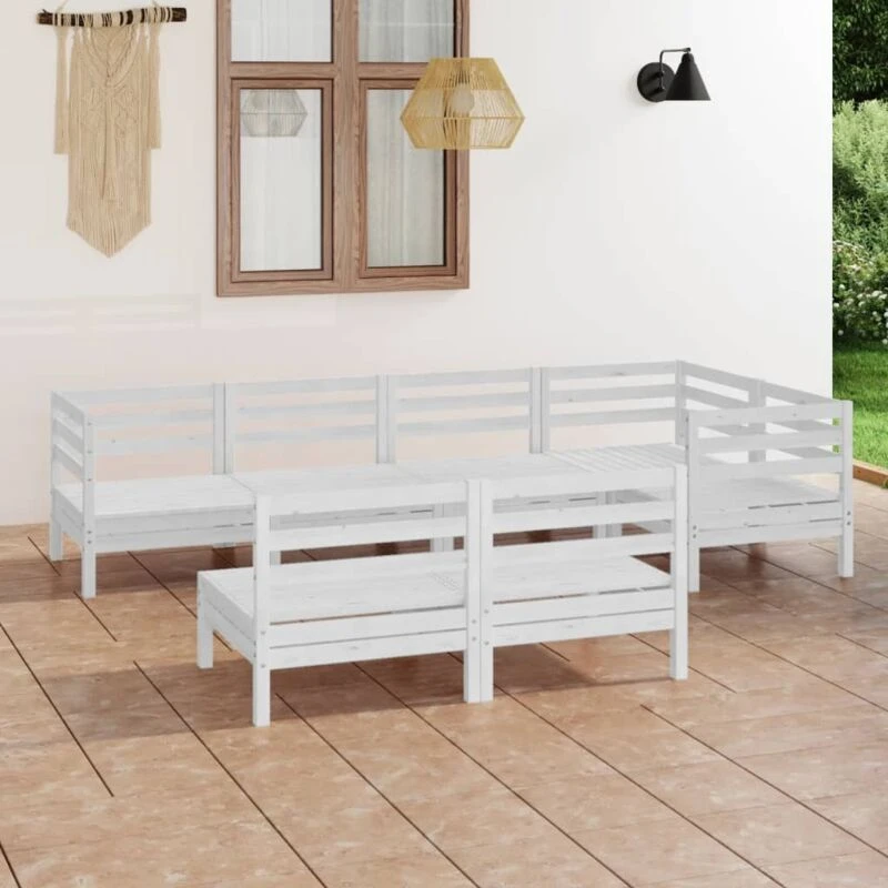 Image of VIDAXL 7 Piece Garden Lounge Set Solid Pinewood White Vidaxl 8720286686300
