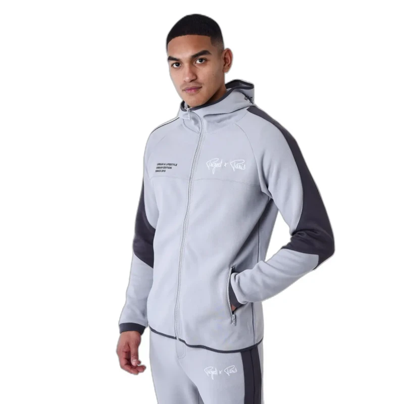 Image of Project X Paris Two-tone hooded zip-up tracksuit Project X Paris Gris Male S