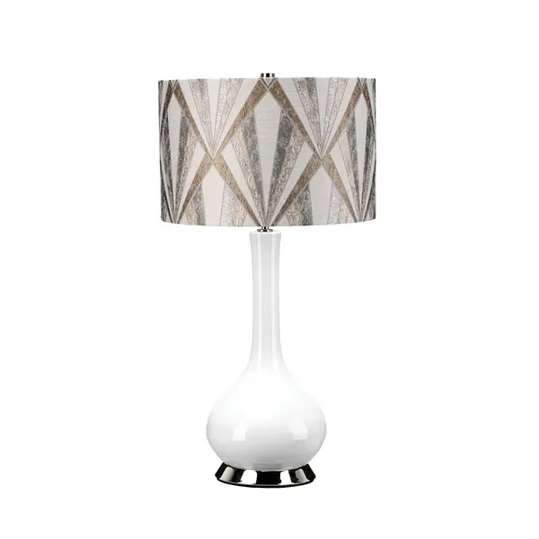 Image of Milo Table Lamp with Round Shade, Polished Nickel, White, Silver