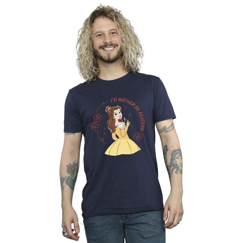 Image of Disney Men Beauty And The Beast I'd Rather Be Reading T-Shirt in Navy Size: Small Navy S Male 5063153509801