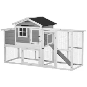 Image of Pawhut 193Cm Large Chicken Coop With Run Wooden Poultry Cage With Nesting Box - Grey