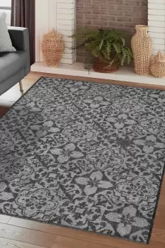 Image of Multi Purpose Tile Design Rug - Size: 133x190cm - Grey - Print