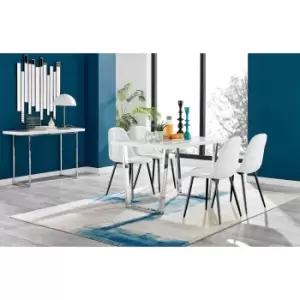 Image of Furniture Box Kylo White High Gloss Dining Table and 4 White Corona Black Leg Chairs