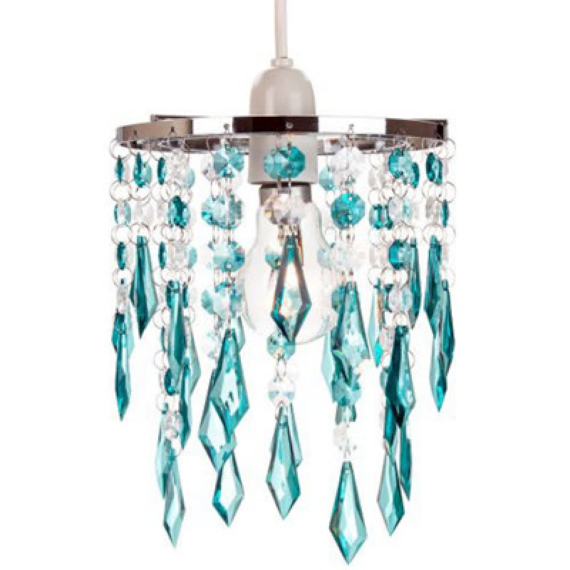 Image of Happy Homewares Modern Waterfall Design Pendant Shade With Clear/teal Acrylic Drops And Beads