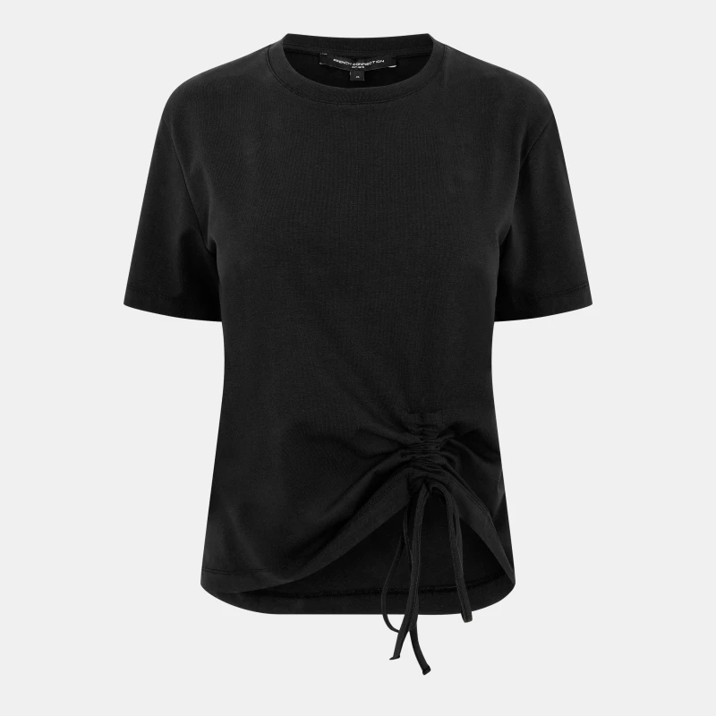Image of French Connection Rallie Cotton Ruched T-Shirt. - Black 6