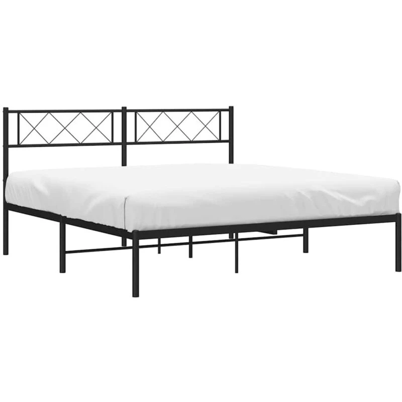 Image of Vidaxl Metal Bed Frame With Headboard Black 5ft King Size, Black 372279