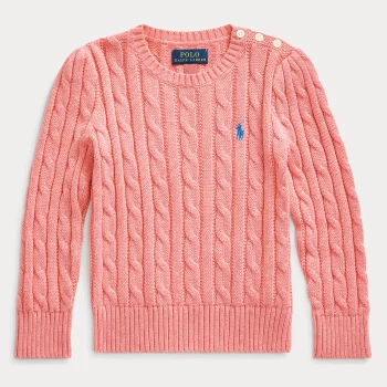Image of Ralph Lauren Girls Cable Knit Sweatshirt - Desert Rose - 7 Years
