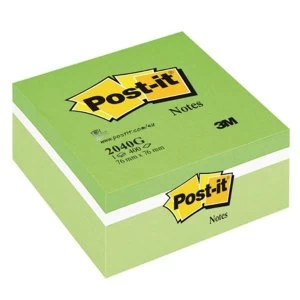 Image of Post it Note Cube 400 Sheets 76x76mm Pastel GreenNeon Green Shades Ref