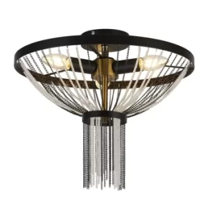 Image of Baguette 3 Light Ceiling Light, Black, Satin Brass