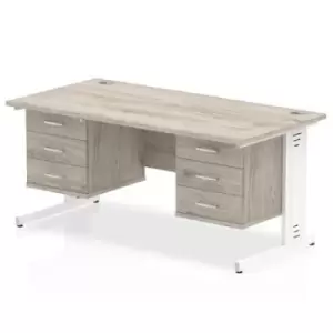 Image of Impulse 1600 Rectangle White Cable Managed Leg Desk Grey Oak 2 x 3 Drawer Fixed Ped