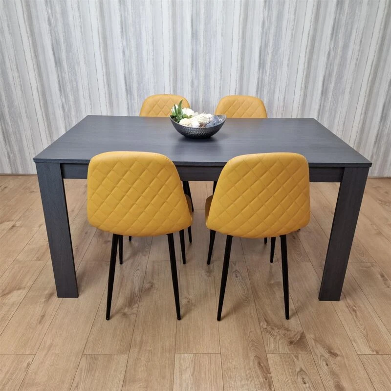Image of KOSY KOALA Kosy Koala - Dining Table and 4 Chairs Black Dark Grey 4 Mustard Velvet Chairs Wood Dining Set Furniture Arrow charcoal 140 + 4 mustard gem