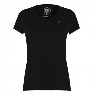 Image of Asics V Neck Short Sleeve T Shirt Ladies - Black