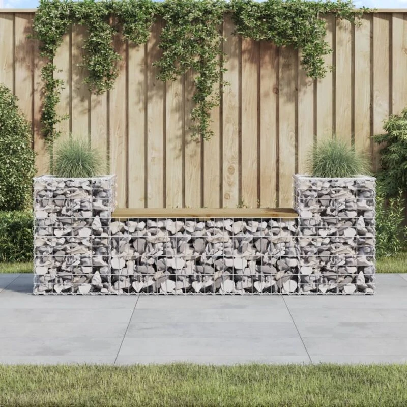 Image of vidaXL Garden Bench Gabion Design 183x41x60.5cm Impregnated Wood Pine, Brown 834389