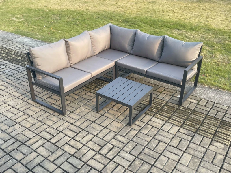 Image of Fimous Outdoor Garden Furniture Set Aluminium Lounge Sofa Square Coffee Table Sets Indoor Conservatory Set Dark Grey Dark Grey Unisex