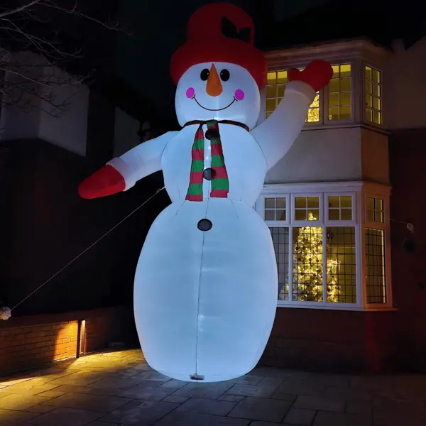 Image of GIANT: 20ft (6m) Outdoor Inflatable Light up Christmas Snowman with Raised Arm with 28 LEDs