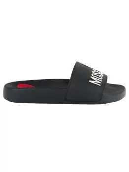 Image of Love Moschino Womens Pool Slides With Large Logo In Black