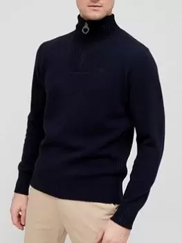 Image of Barbour Essential Lambswool Half Zip, Navy, Size 2XL, Men