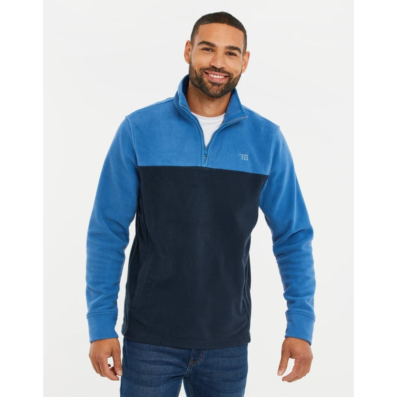 Image of Threadbare 'Wham' Two Tone Quarter Zip Fleece Jumper Cobalt