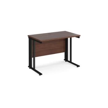 Image of Office Desk 1000mm Rectangular Desk With Cable Managed Leg Walnut Tops With Black Frames 600mm Depth Maestro 25