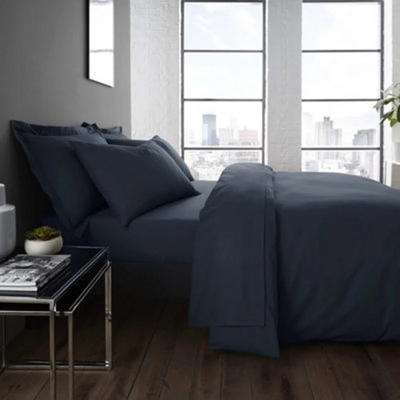 Image of Serene 'Plain Dyed' Soft Touch 32cm Fitted Bed Sheet Navy