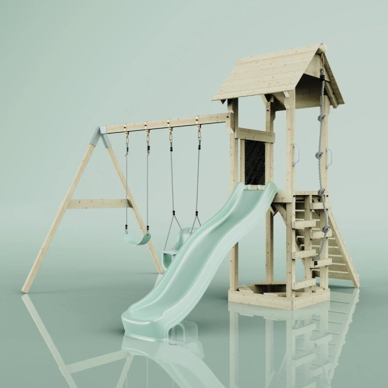 Image of OutdoorToys PolarPlay Tower Kids Wooden Climbing Frame - Swing Olavo Sage in Beige Beige Unisex