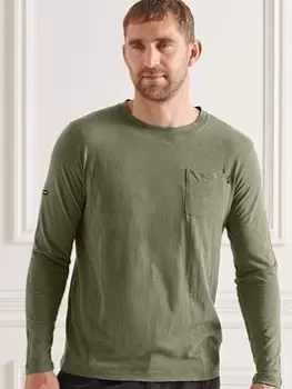 Image of Superdry Studios Slub L/s Pocket Top, Green Size M Men