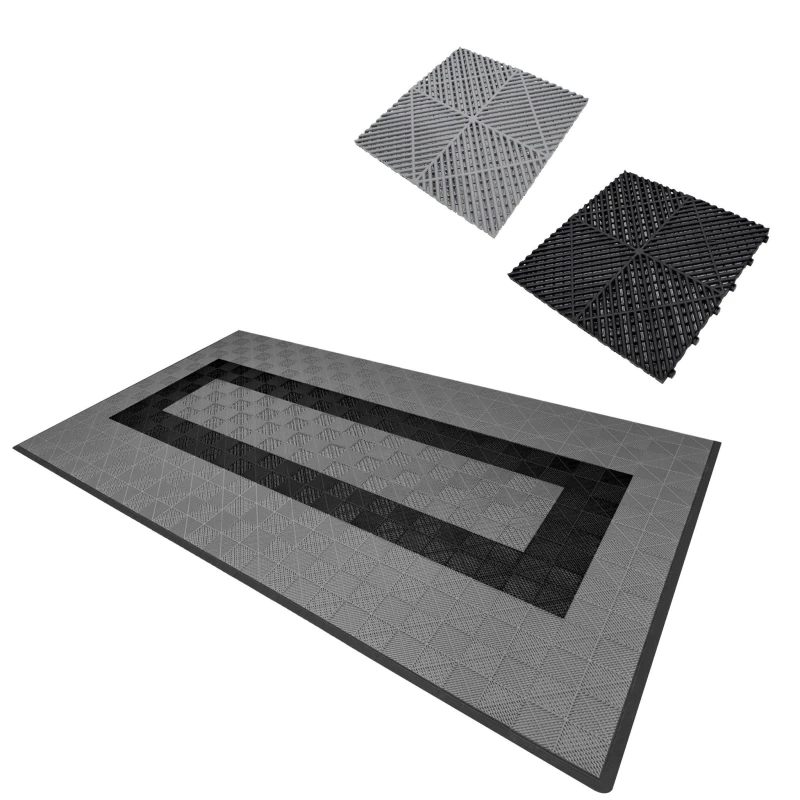 Image of Monstershop Vented Garage Floor Tiles Grey (x90), Black (x30) with Edges (x46) Grey