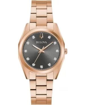 Image of Bulova Surveyor Grey Diamond Dial Rose Gold-tone Steel Womens Watch 97P156 97P156