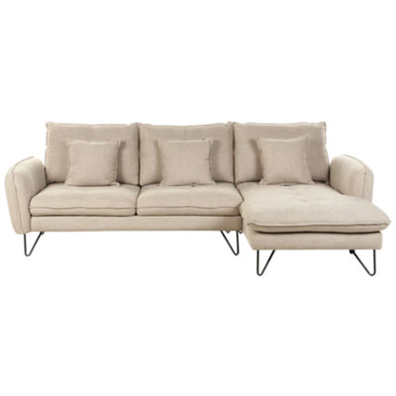 Image of Beliani Corner Sofa 3 Seater Sersan Chenille White Left Hand