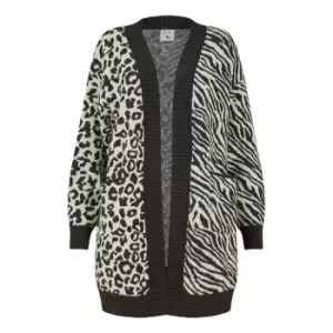 Image of Yumi Black Zebra and Leopard Knitted Cardigan - Black