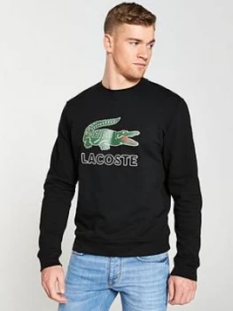 Image of Lacoste Sportswear Big Croc Logo Sweatshirt - Black