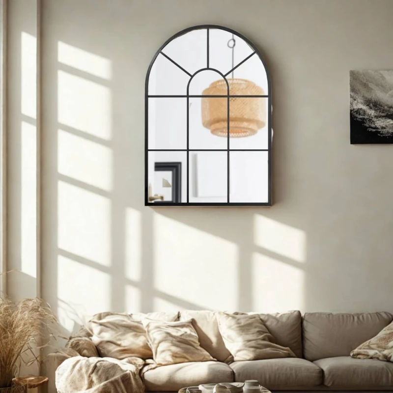 Image of Pirlo Plush Large Arched Metal Wall Mirror For Bedroom Living Room in Black Unisex