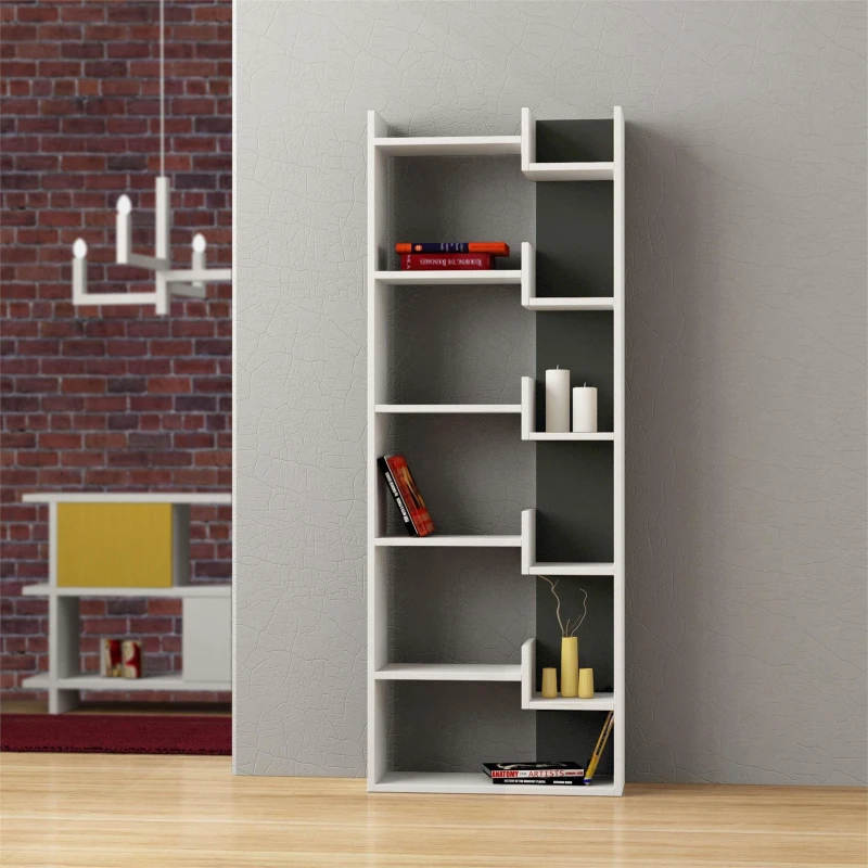 Image of DECORTIE Decortie - Oppa Modern Bookcase Display Unit Tall 162.4cm - White / Anthracite Grey - Anthracite Grey M.KT.02.11151.11