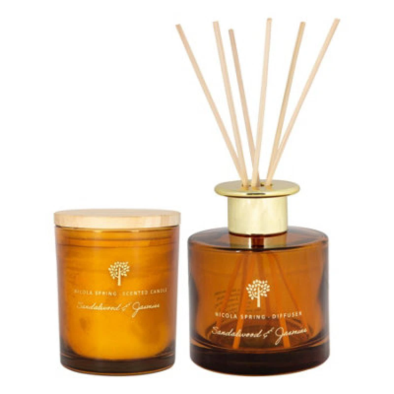 Image of Nicola Spring Scented Candle & Reed Diffuser Set - 130G - Sandalwood & Jasmine
