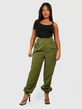 Image of Boohoo Plus High Waisted Cargo Jogger - Khaki, Green, Size 24, Women