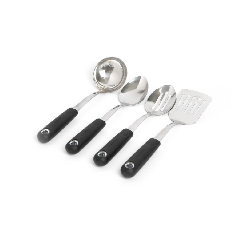 Image of Masterclass 4pc Stainless Steel Utensil Set with Cooking Spoon, Slotted Spoon, Slotted Turner and Ladle Metallics