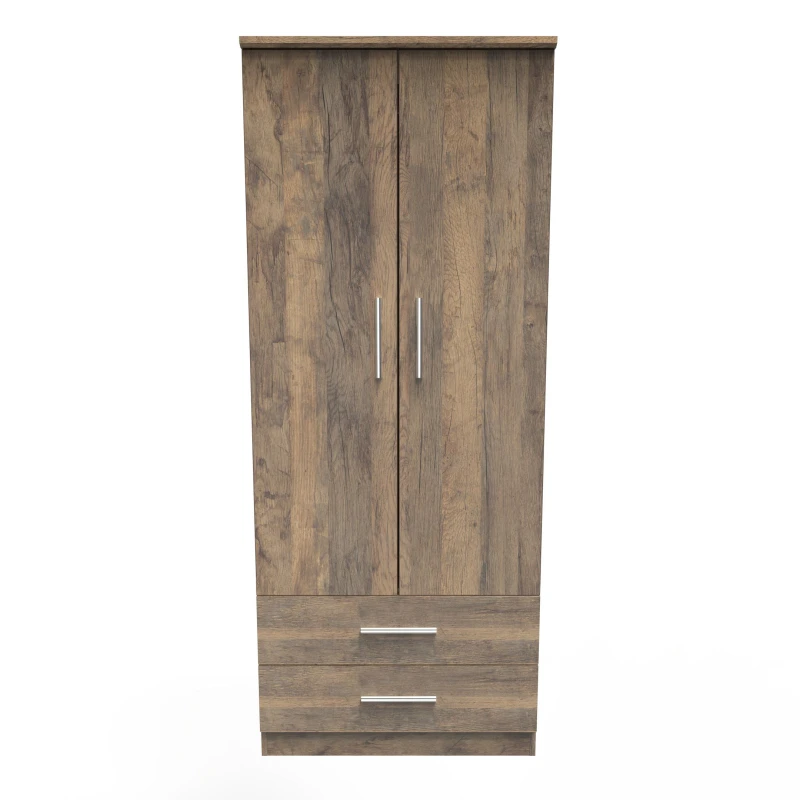 Image of Trent 2 Drawer Double Wardrobe In Vintage Oak (Ready Assembled)