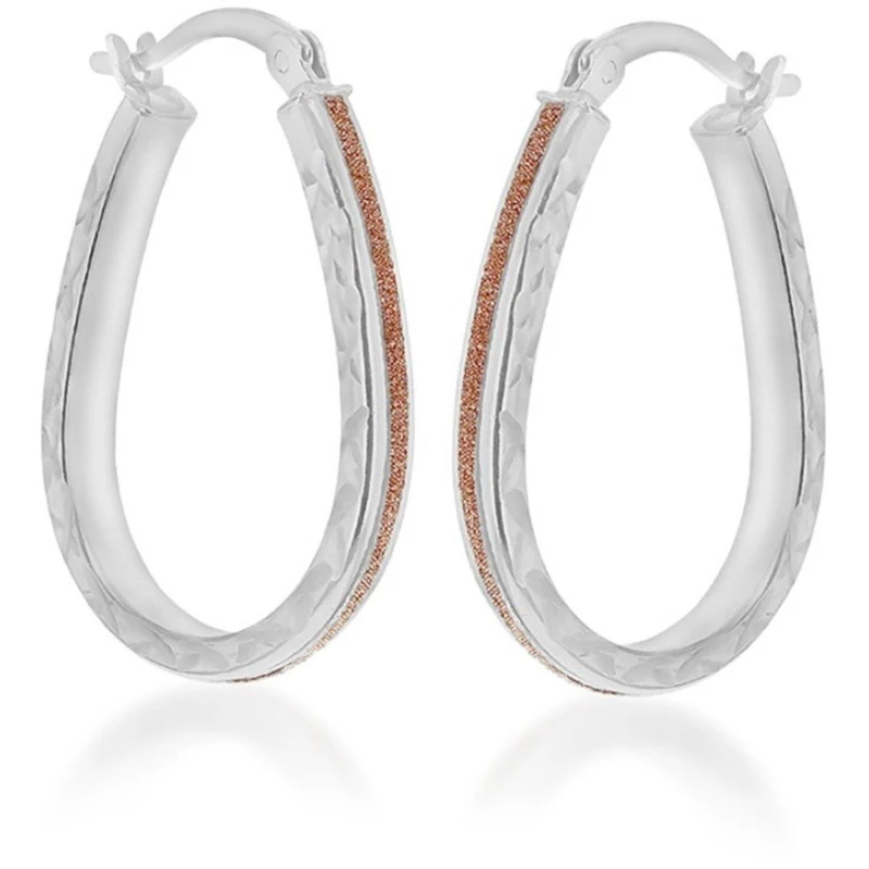 Image of Be You Sterling Silver Rose Stardust Oval Hoops Silver female One Size
