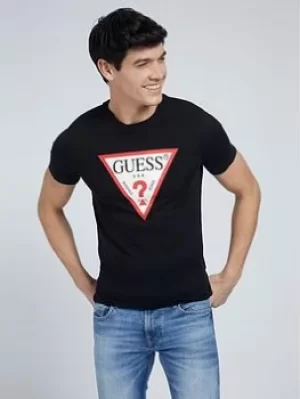 Image of Guess Jeans Original Logo T Shirt, Jet Black Size M Men