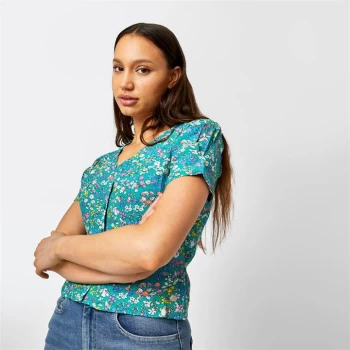 Image of Jack Wills Sallie Puff Sleeve Blouse - Green Floral